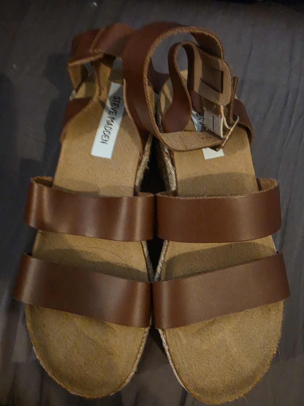 Steve Madden Brown Leather Double Strap Espadrille Sandals